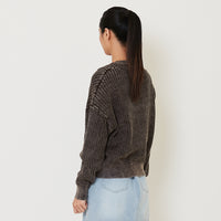 Women Faded Effect Cable Knit Cardigan - Black - SW2412227B