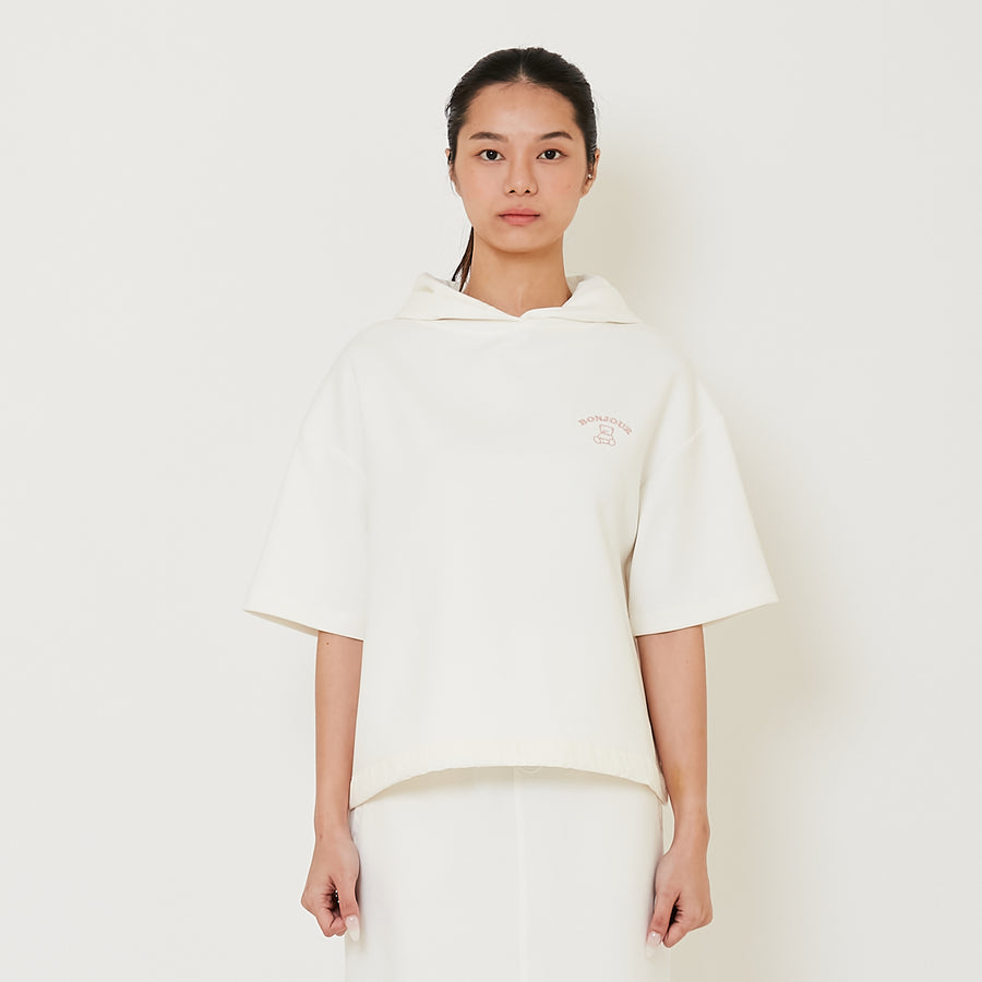 Women Embroidery Boxy Hoodie - Off White - SW2412229A