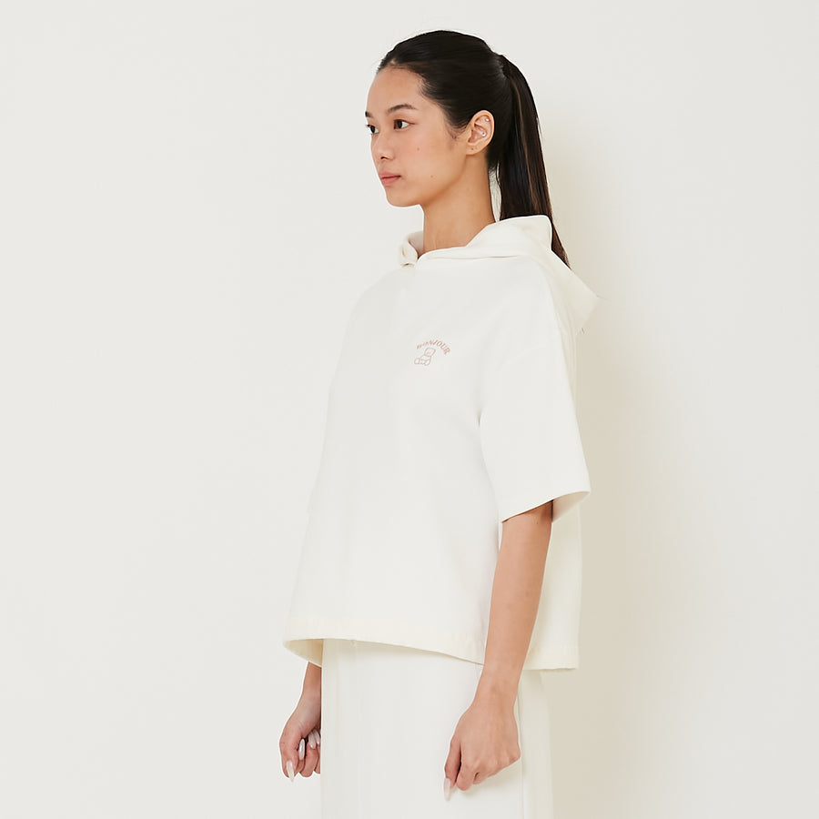 Women Embroidery Boxy Hoodie - Off White - SW2412229A