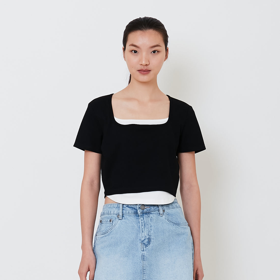 Women 2 in 1 Cropped Top - Black - SW2501006D