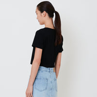 Women 2 in 1 Cropped Top - Black - SW2501006D