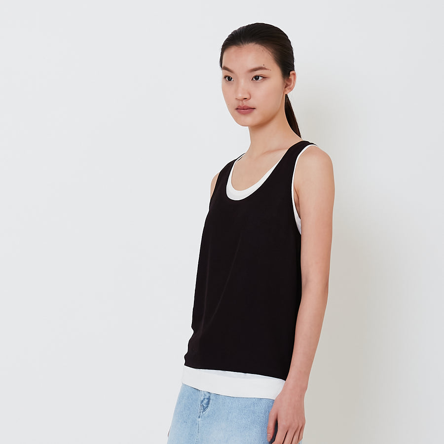 Women 2 in 1 Sleeveless Knit Top - Black - SW2501011B