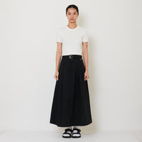 Women Pleated Maxi Skirt With Belt - Black - SW2501025B