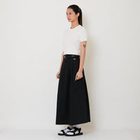 Women Pleated Maxi Skirt With Belt - Black - SW2501025B