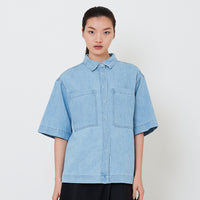 Women Oversized Denim Shirt - Light Blue - SW2501026A