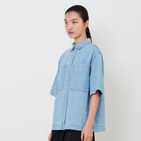 Women Oversized Denim Shirt - Light Blue - SW2501026A