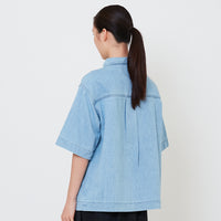 Women Oversized Denim Shirt - Light Blue - SW2501026A