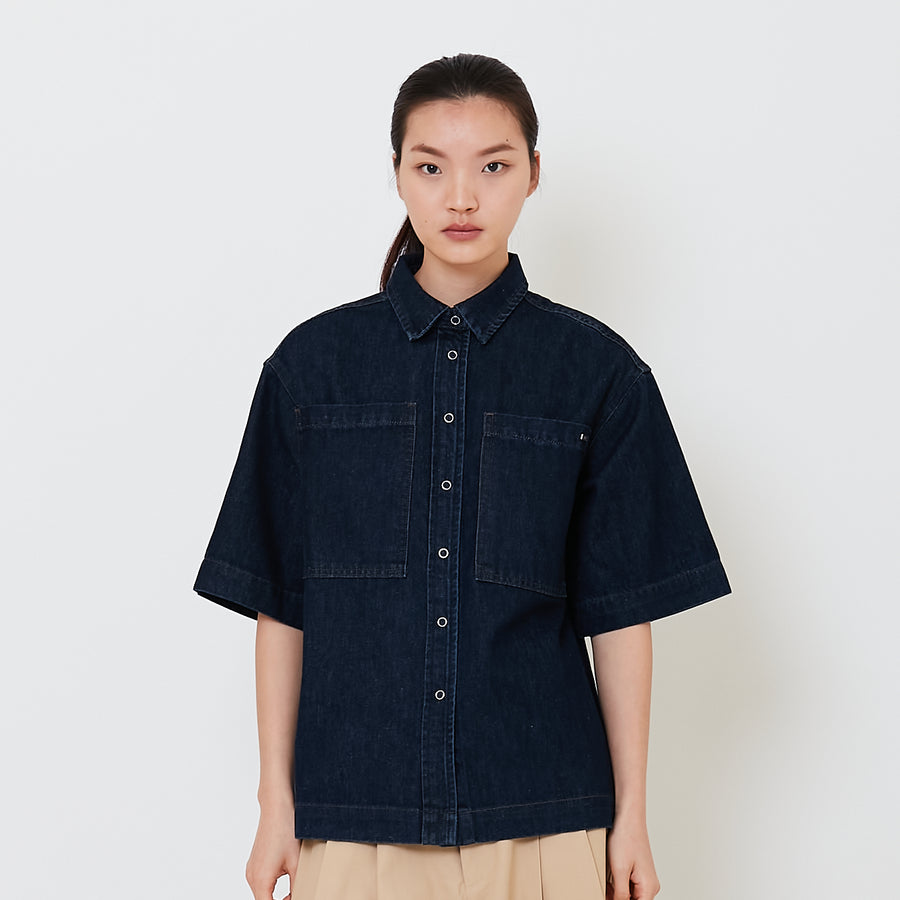 Women Oversized Denim Shirt - Navy - SW2501026B