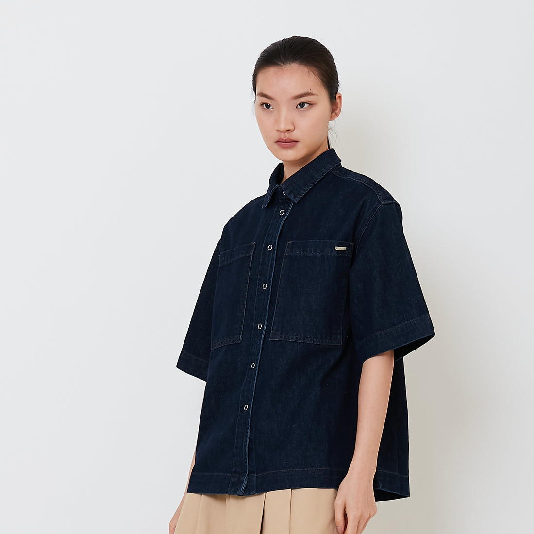 Women Oversized Denim Shirt - Navy - SW2501026B