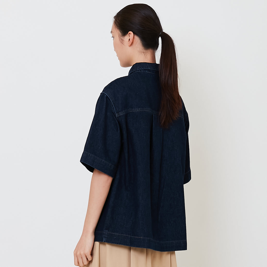 Women Oversized Denim Shirt - Navy - SW2501026B