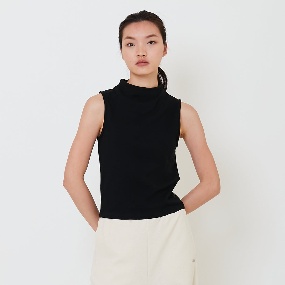 Women Mock Neck Top - Black - SW2502031D