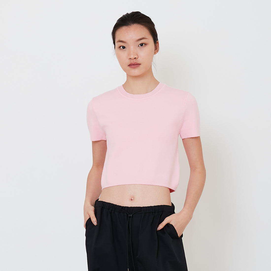 Women Knit Cropped Top - Pink - SW2502040B