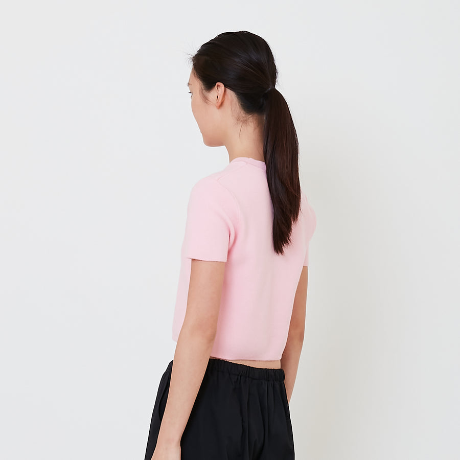 Women Knit Cropped Top - Pink - SW2502040B