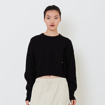 Women Oversized Cropped Sweater - Black - SW2502042D