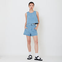 Women Denim Shorts with Belt - Light Blue - SW2502049B