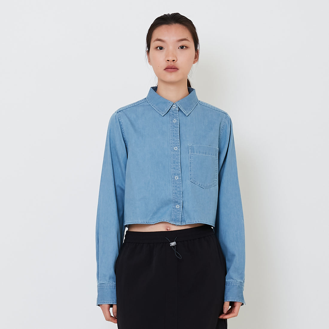 Women Denim Cropped Shirt - Light Blue - SW2502050B