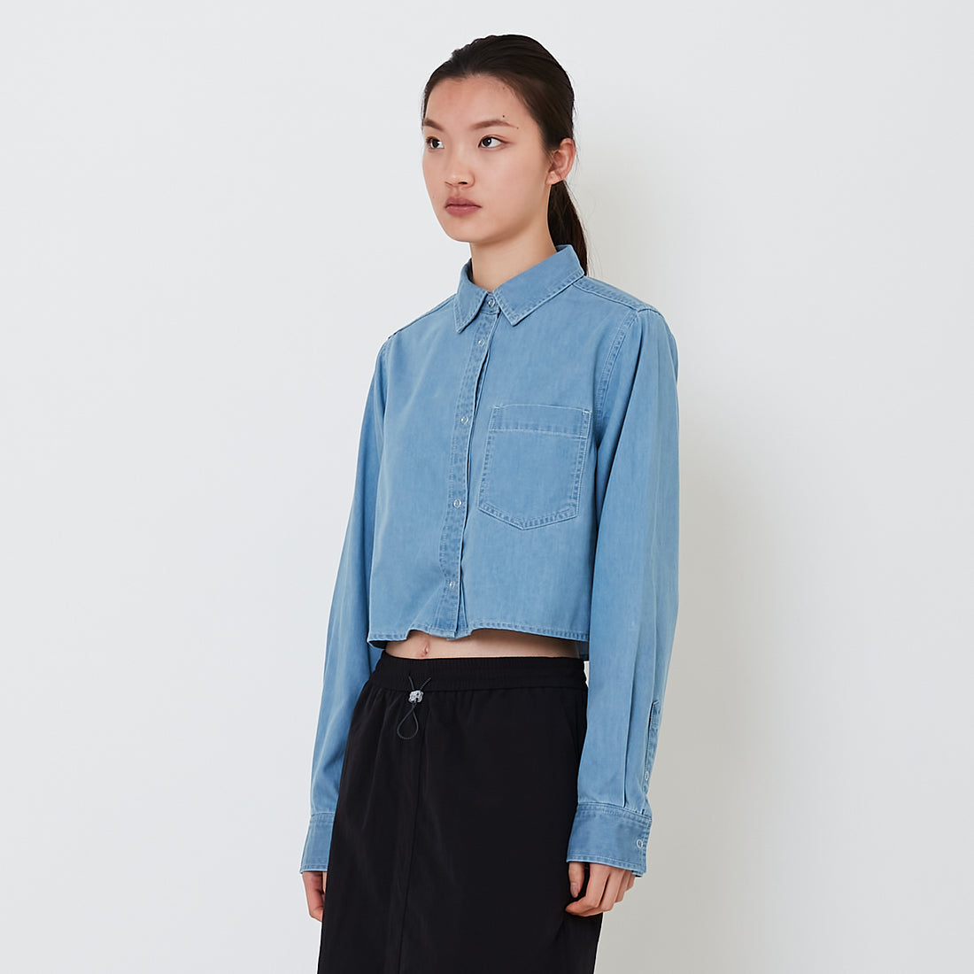 Women Denim Cropped Shirt - Light Blue - SW2502050B