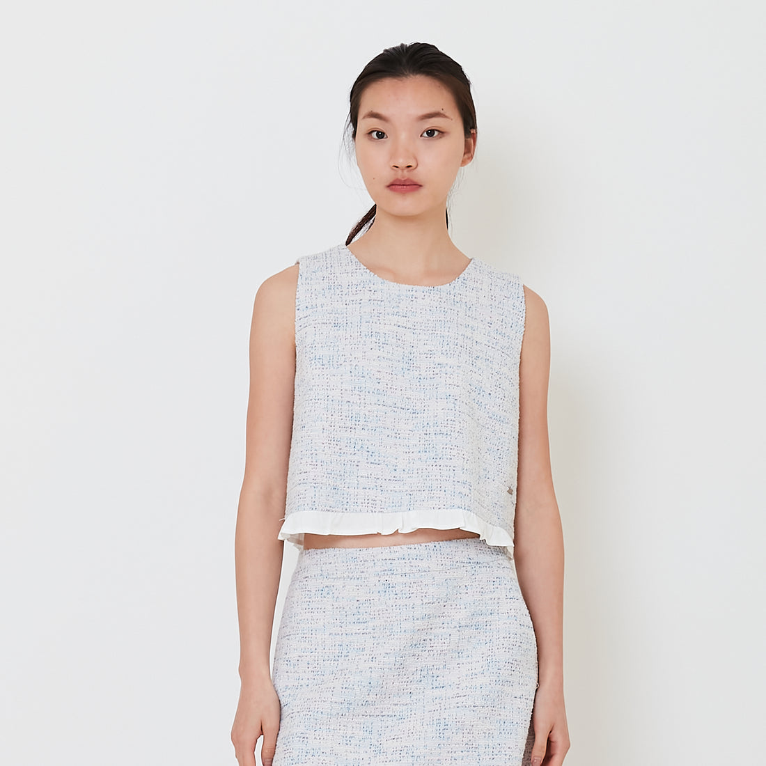 Women Tweed Top - Light Blue - SW2502052A