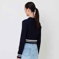 Women Cable Knit Polo - Navy - SW2503059B