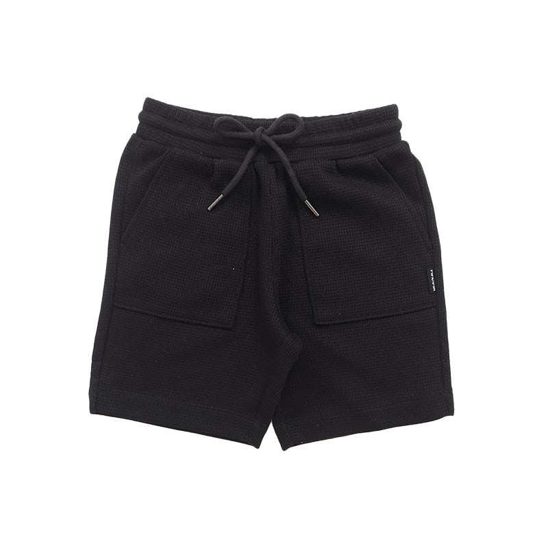 Boy Waffle Knit Shorts - Black - SB2302164C