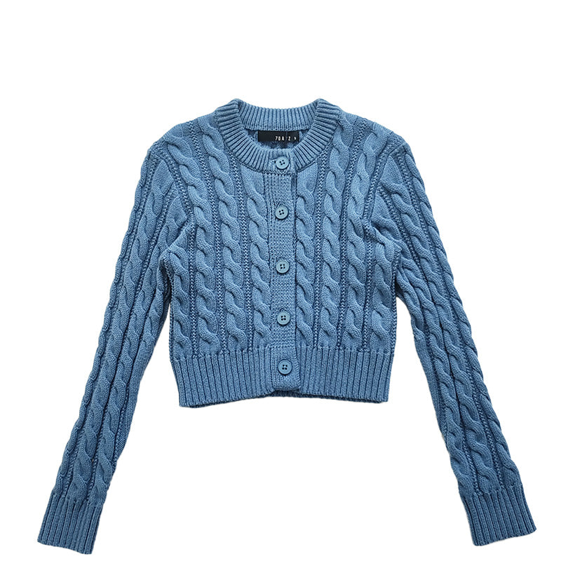 7dayz girl cable knit cropped cardigan - blue - sg2212139b