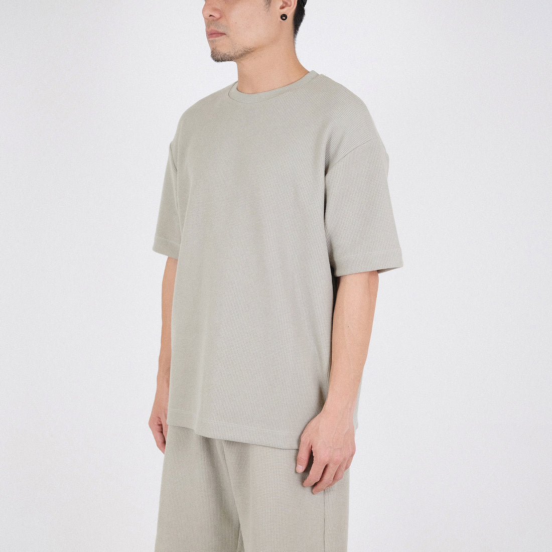 Men Oversized Waffle Knit Top - Light Green - SM2207076D