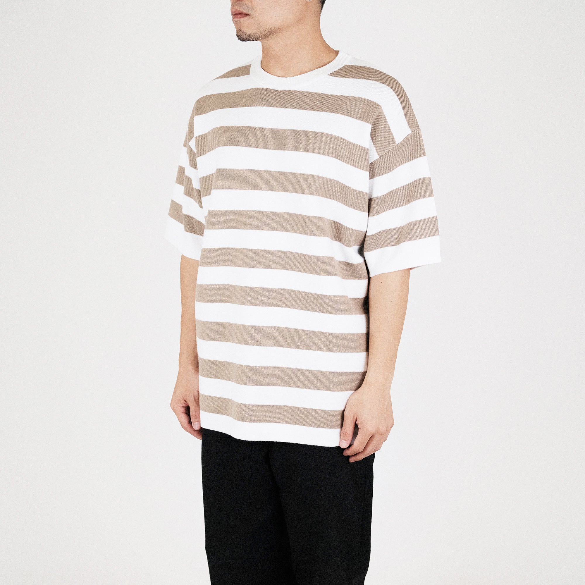 7dayz men oversized stripe sweater - khaki - sm2208088a