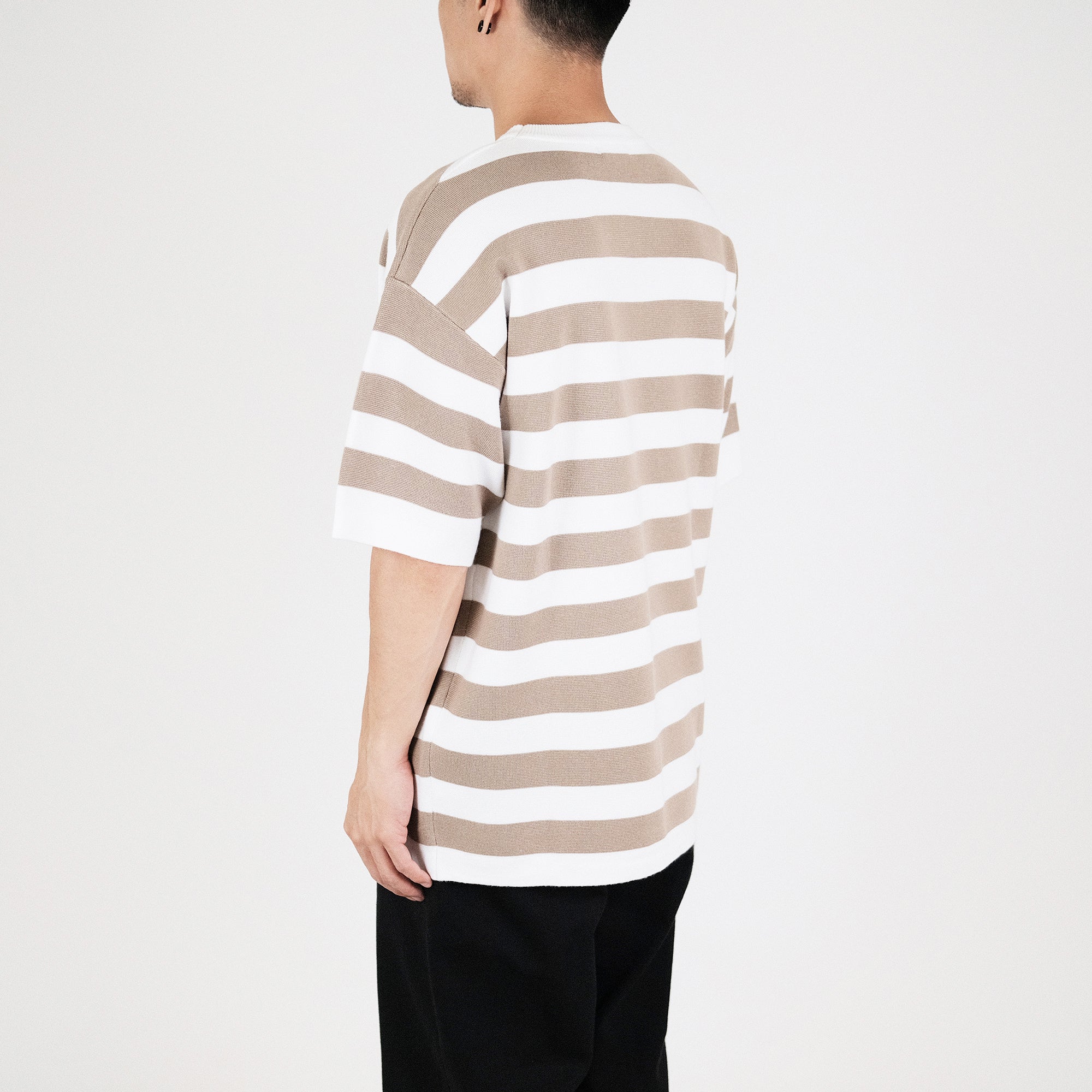 7dayz men oversized stripe sweater - khaki - sm2208088a