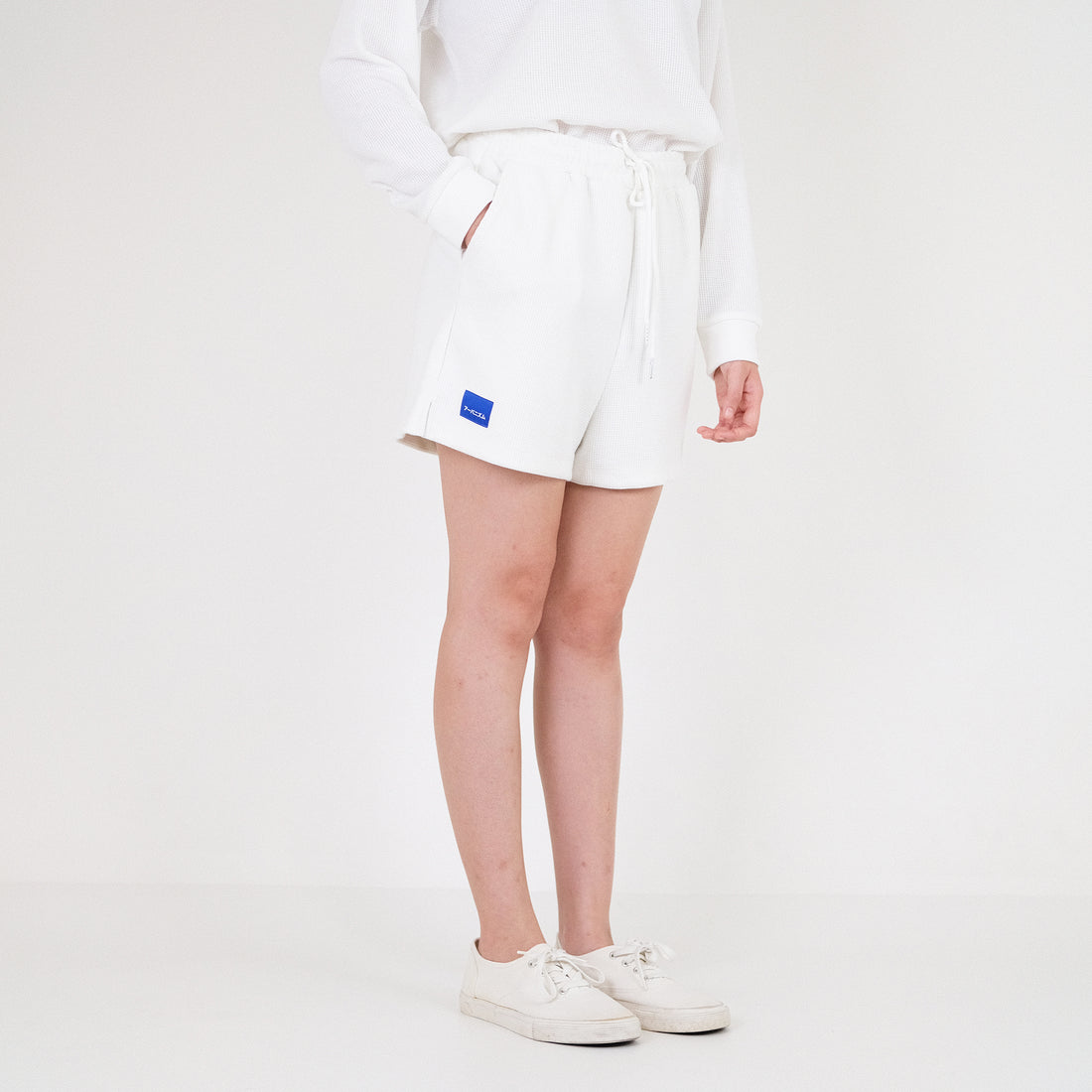 Women Waffle Knit Shorts - Off White - SW2204452A