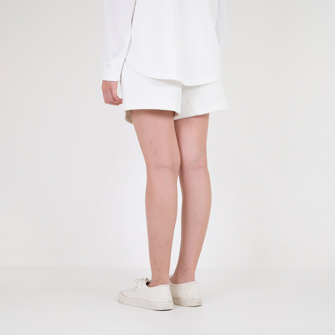 Women Waffle Knit Shorts - Off White - SW2204452A