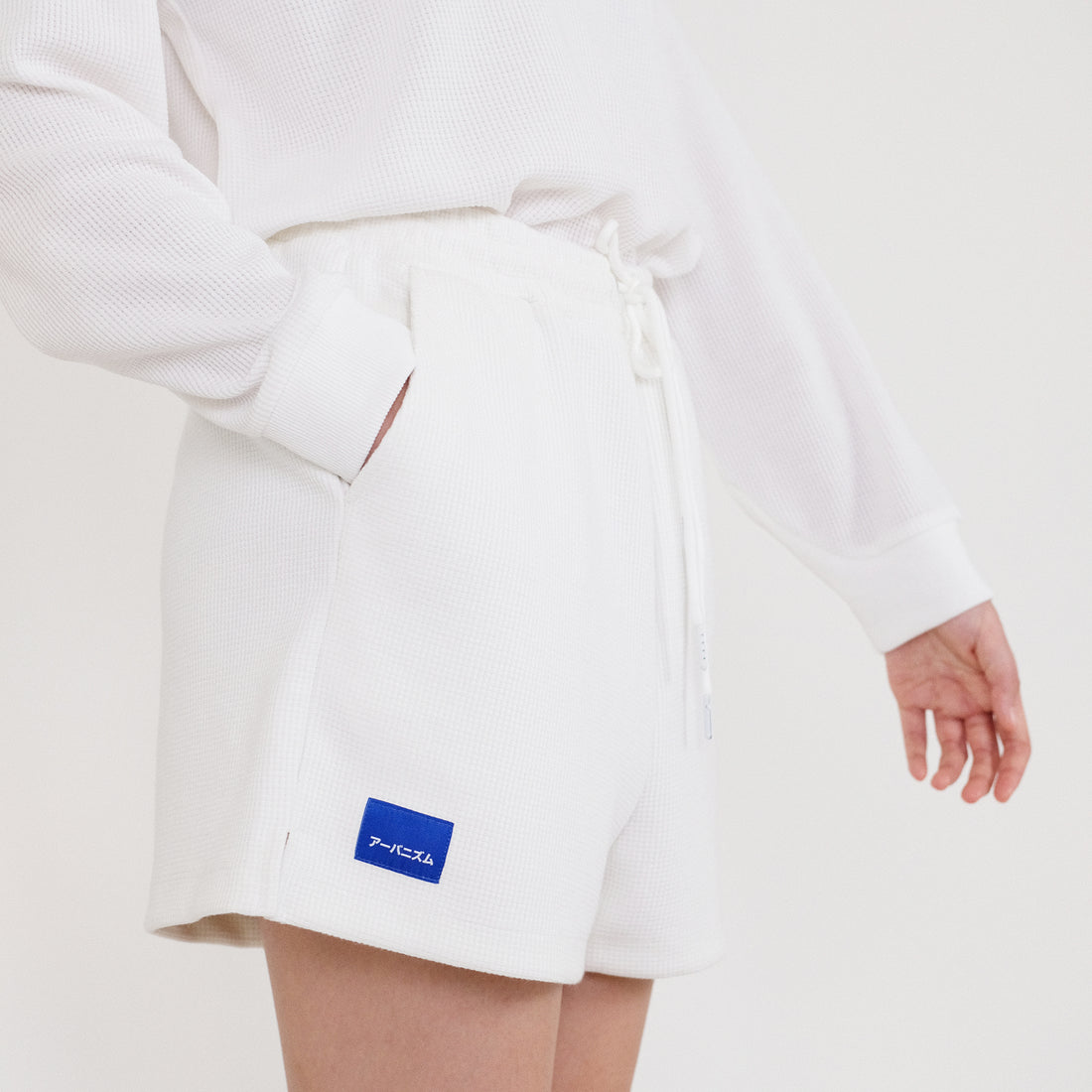 Women Waffle Knit Shorts - Off White - SW2204452A