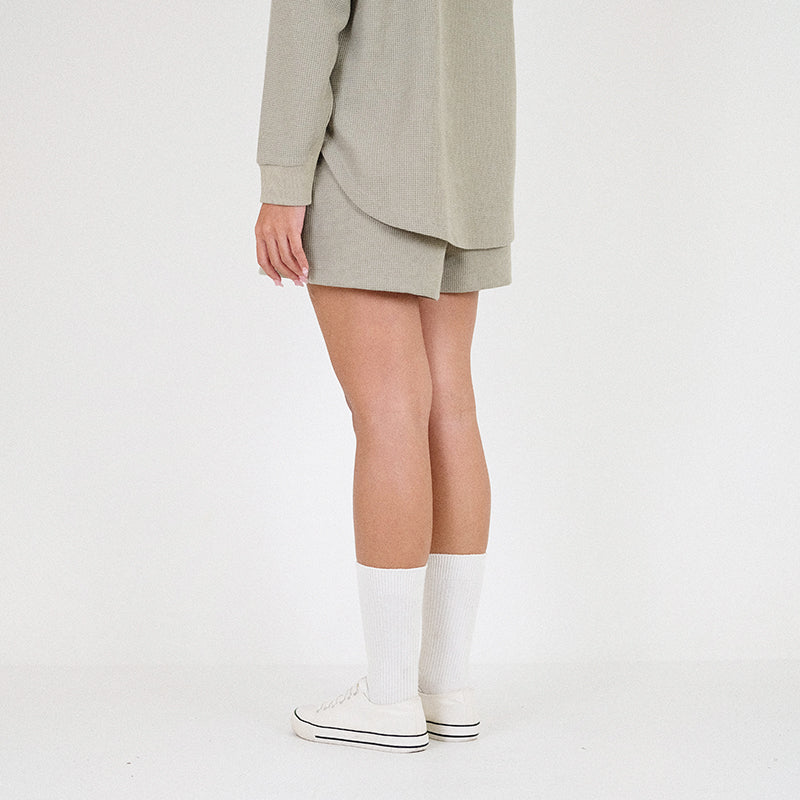 Women Waffle Knit Shorts - Light Green - SW2204452F