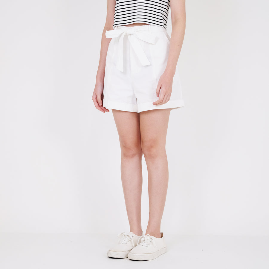 Women Elastic Waist Shorts - Off White - SW2204457E