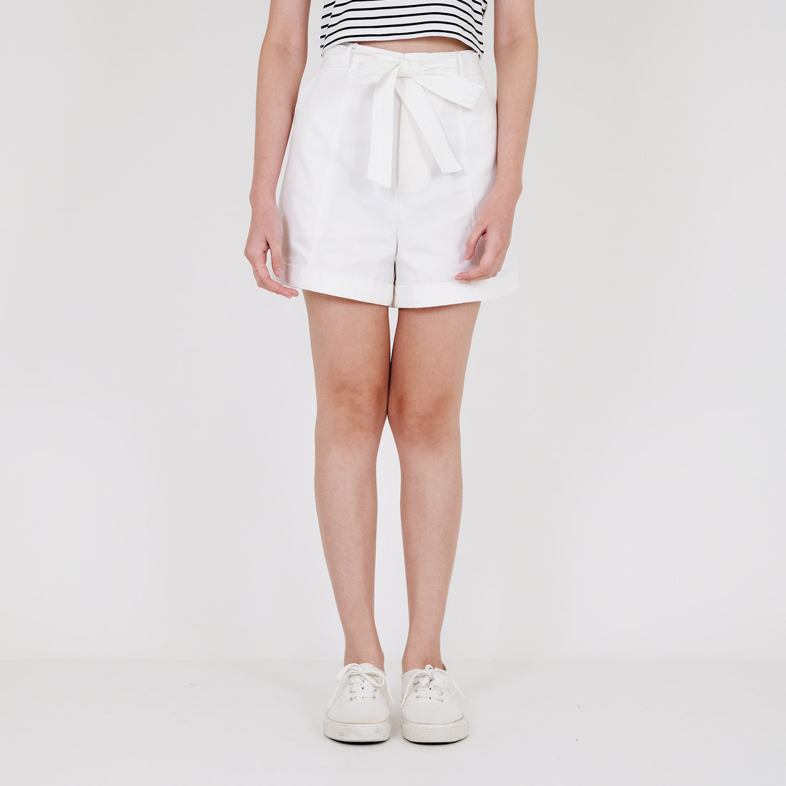 Women Elastic Waist Shorts - Off White - SW2204457E