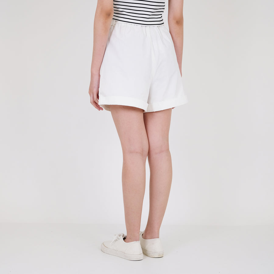 Women Elastic Waist Shorts - Off White - SW2204457E