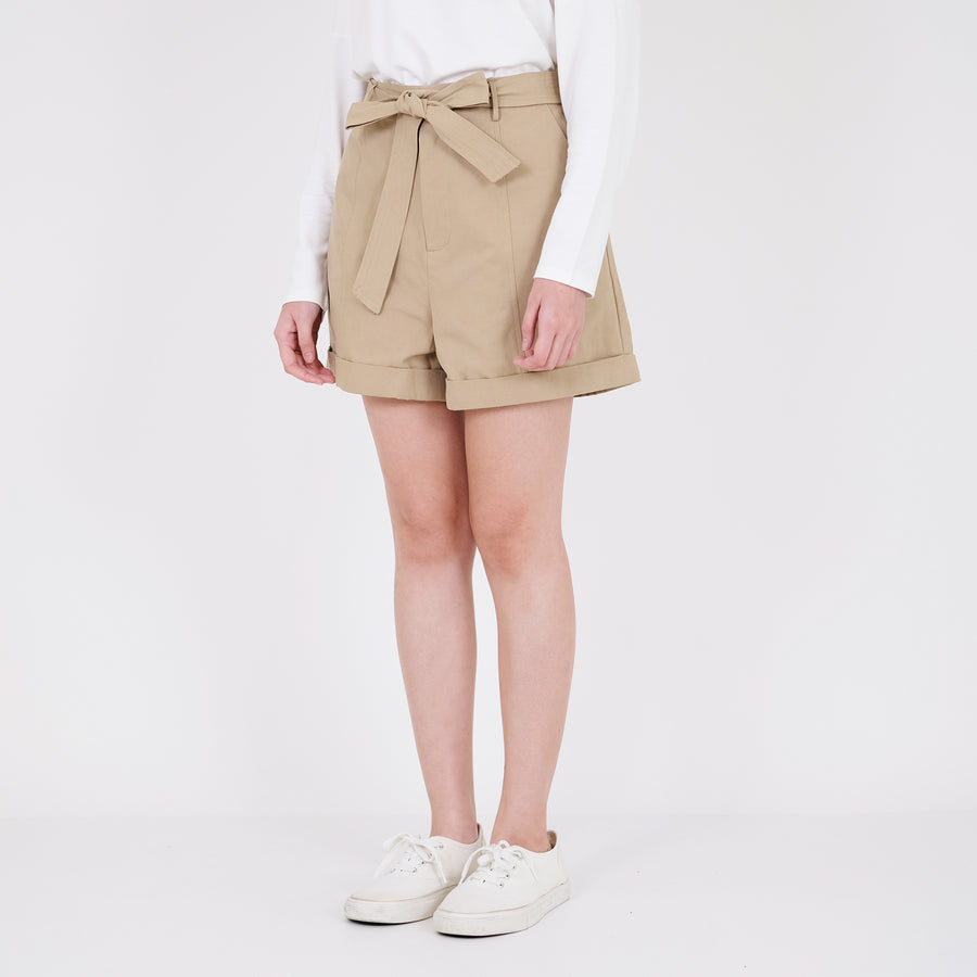 Women Elastic Waist Shorts  - Khaki - SW2204457B