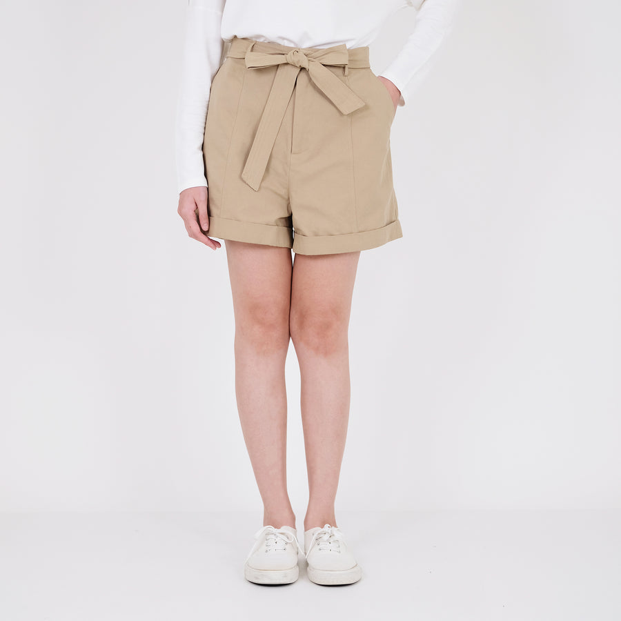 Women Elastic Waist Shorts  - Khaki - SW2204457B