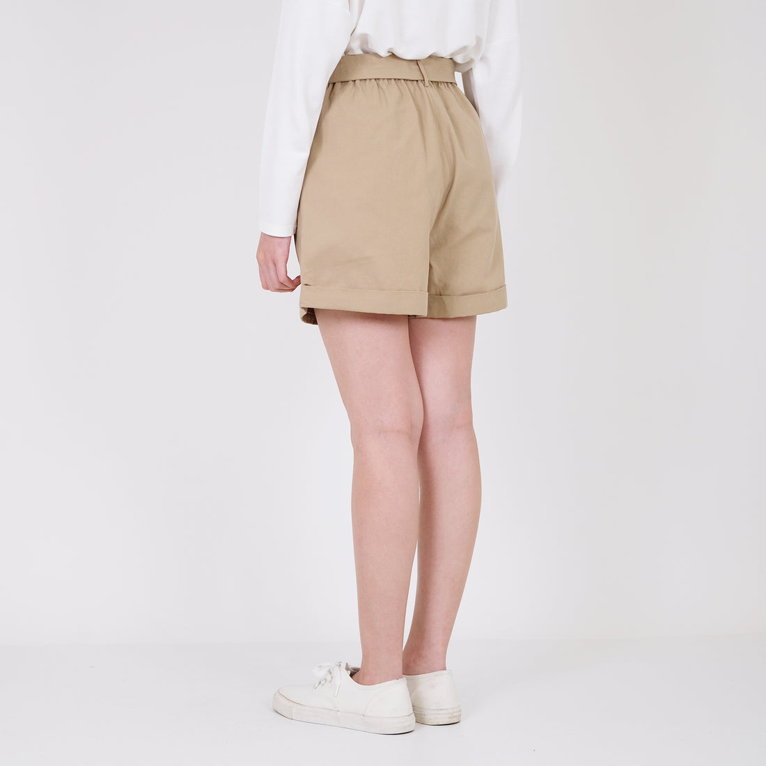 Women Elastic Waist Shorts  - Khaki - SW2204457B