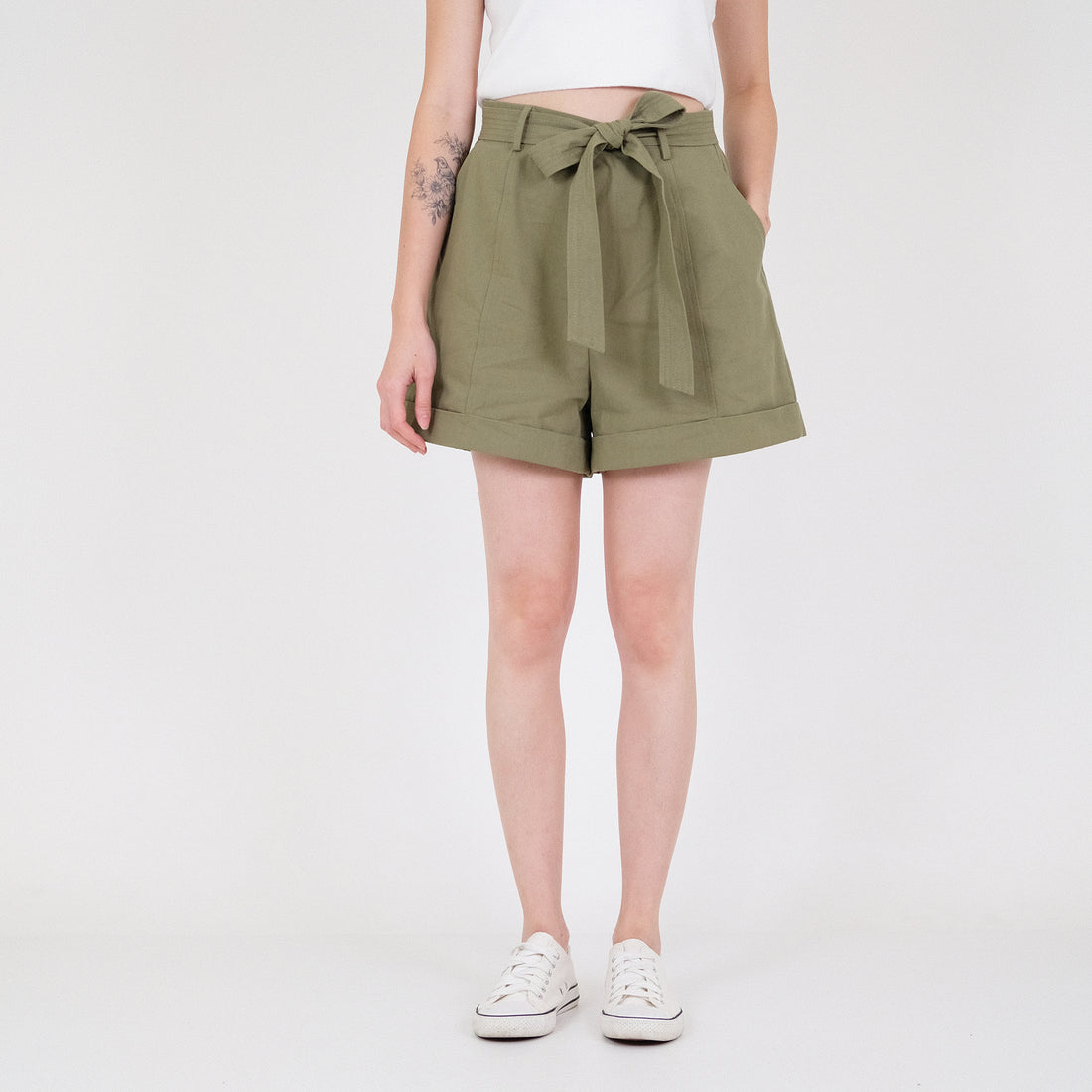 Women Elastic Waist Shorts - Army Green - SW2204457C