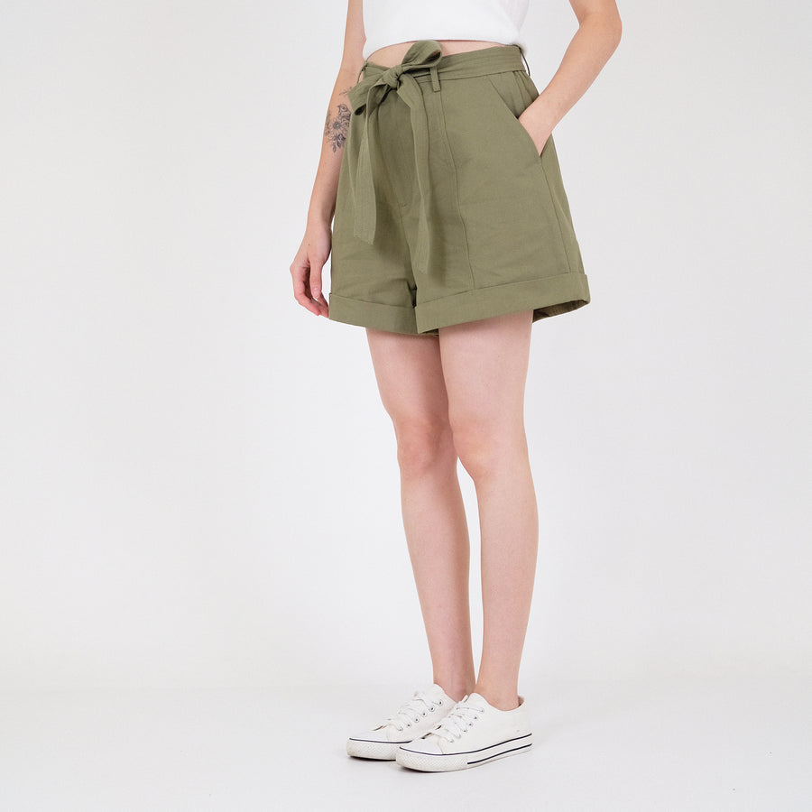 Women Elastic Waist Shorts - Army Green - SW2204457C