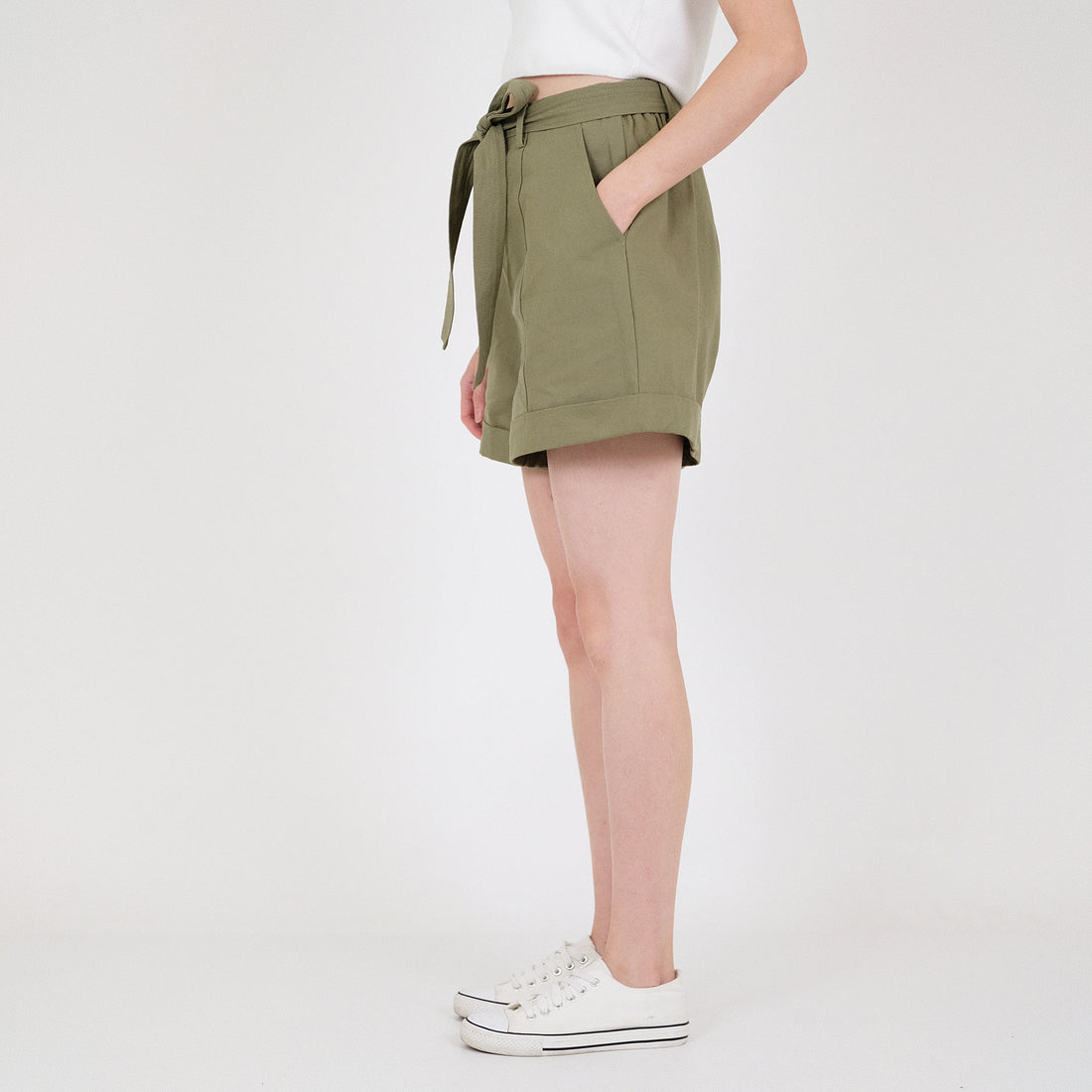 Women Elastic Waist Shorts - Army Green - SW2204457C