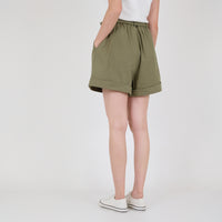 Women Elastic Waist Shorts - Army Green - SW2204457C