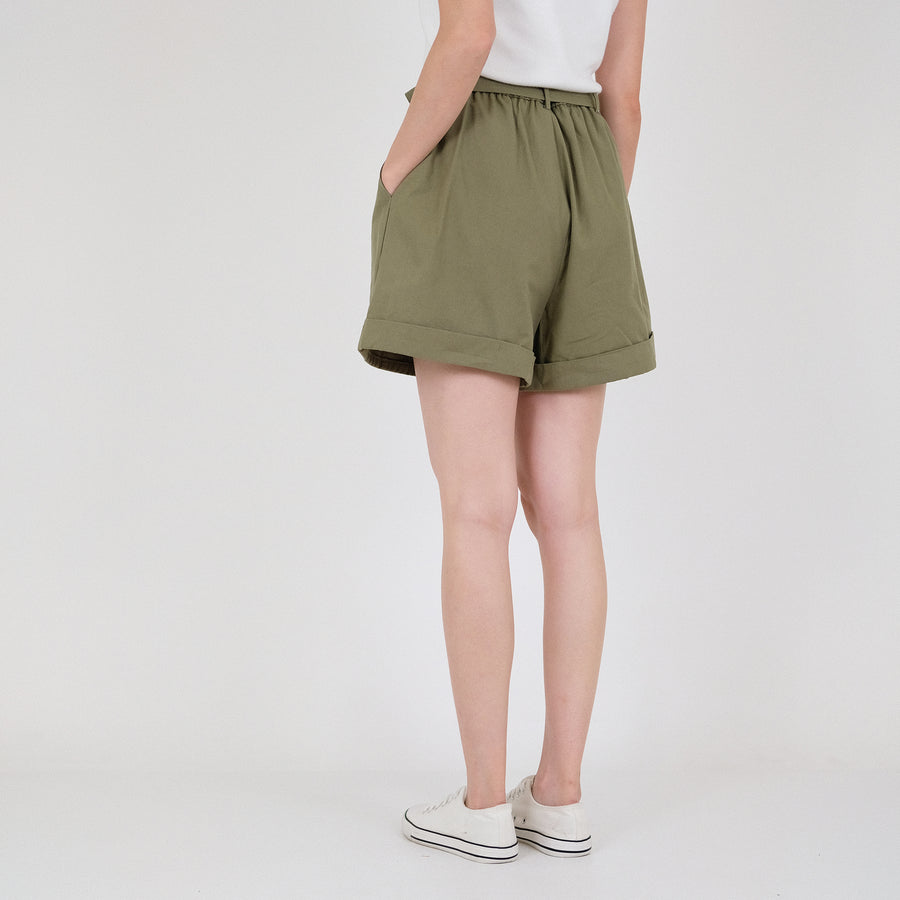 Women Elastic Waist Shorts - Army Green - SW2204457C