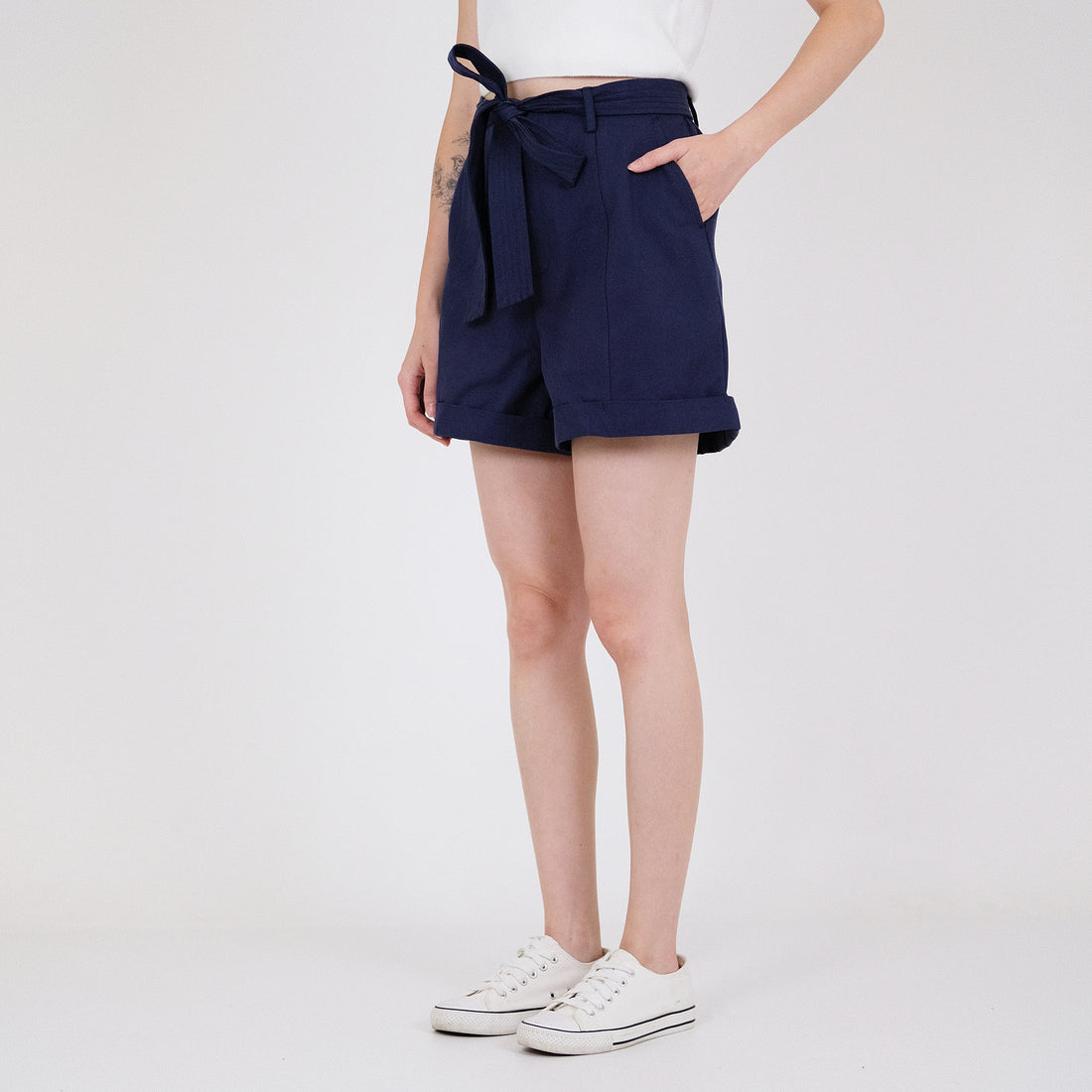 Women Elastic Waist Shorts - Navy - SW2204457D