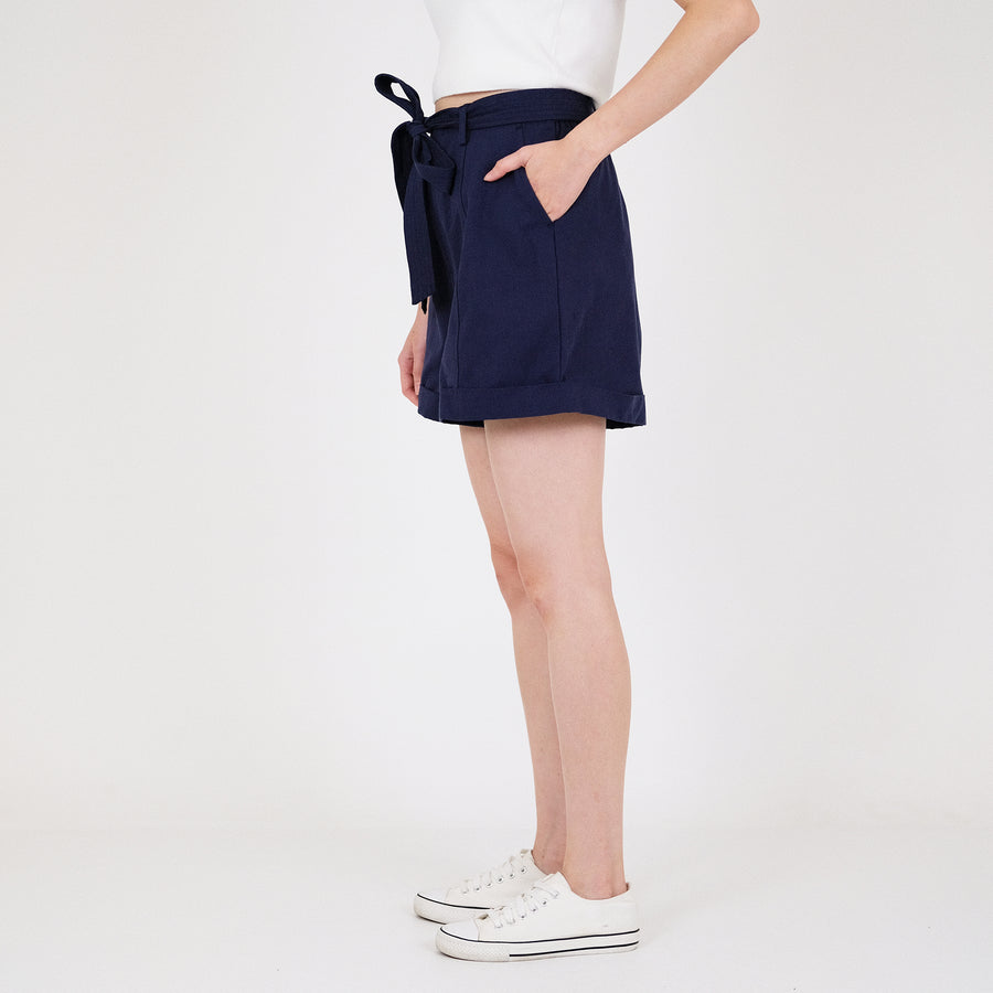 Women Elastic Waist Shorts - Navy - SW2204457D