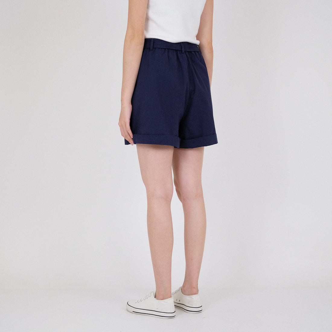 Women Elastic Waist Shorts - Navy - SW2204457D