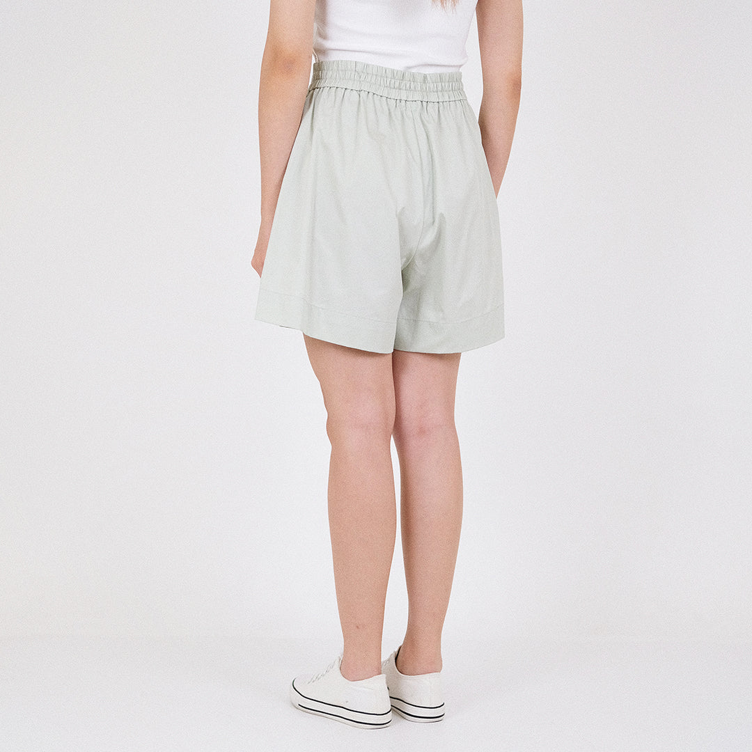 Women Relaxed Elastic Waist Shorts - Light Green - SW2212583B