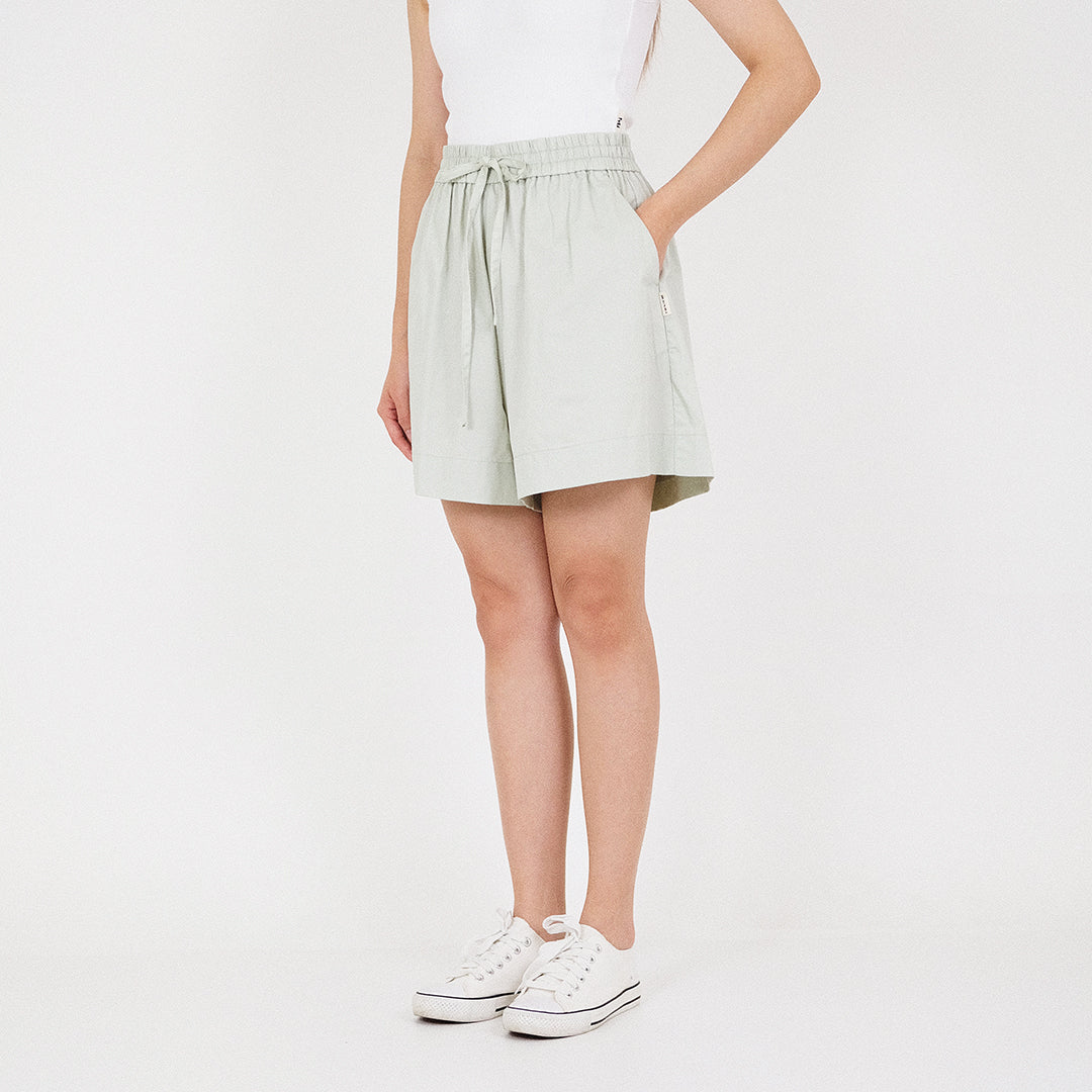 Women Relaxed Elastic Waist Shorts - Light Green - SW2212583B