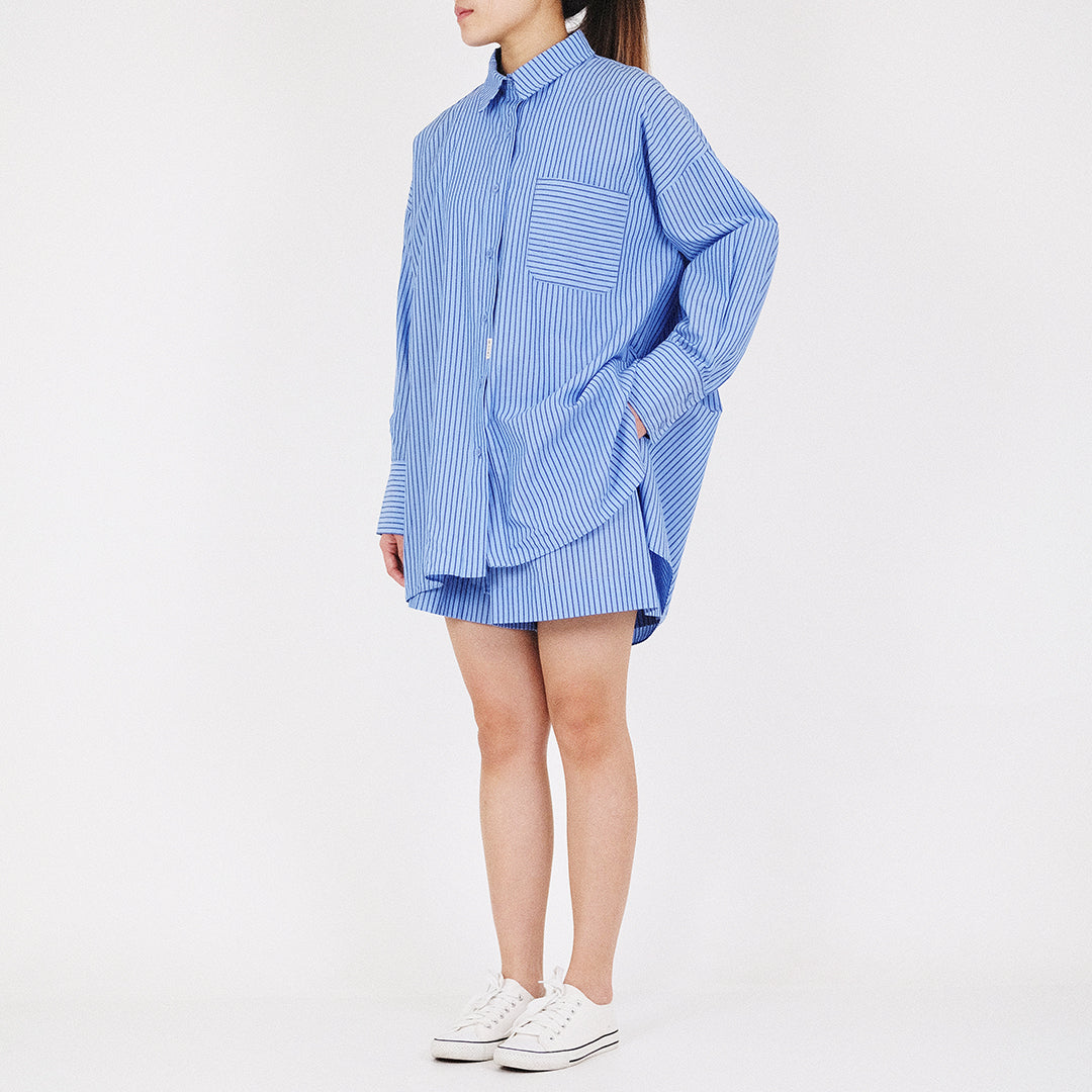 Women Oversized Shirt - Blue - SW2212584A