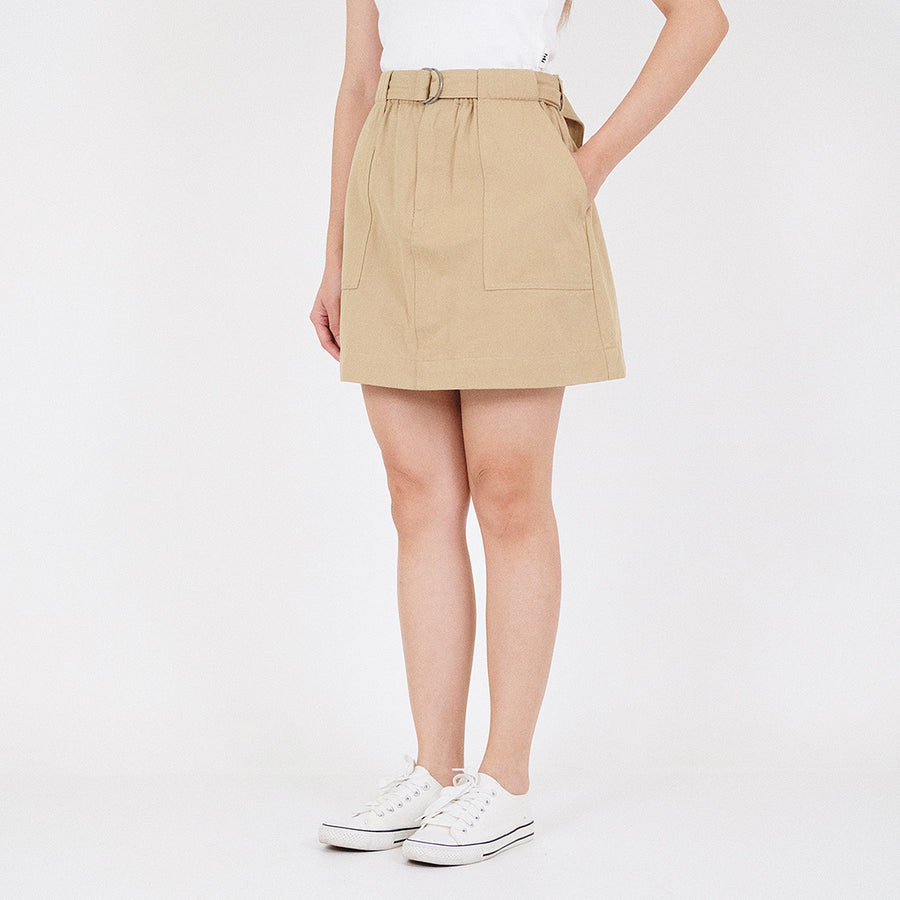 Women Elastic Waist Skirt - Khaki - SW2301017A